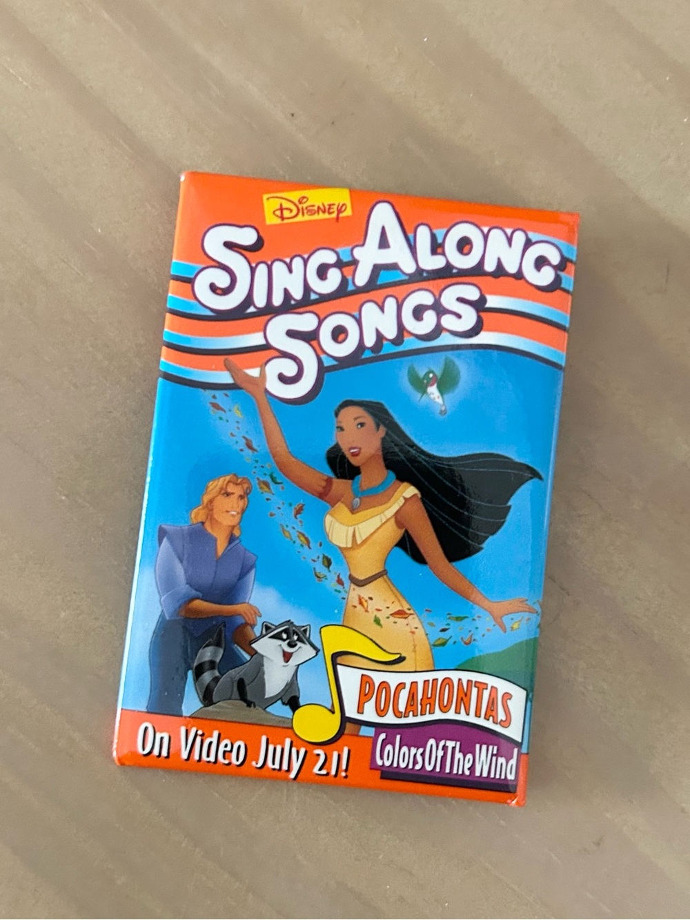 Vintage 1995 Disney Pocahontas Sing Along Songs Promo Pin Button VHS